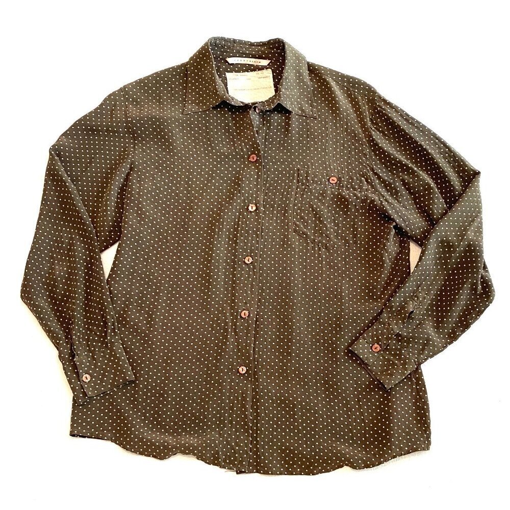 Vintage silk shirt 8 brown polka dot luxury